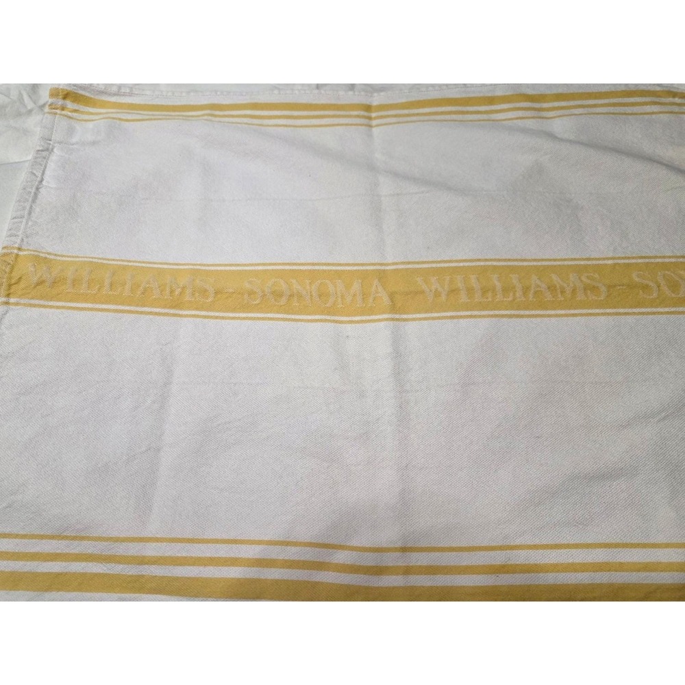 Williams Sonoma Classic Kitchen Tea Towel Yellow & White Logo Waffle 23"x17"